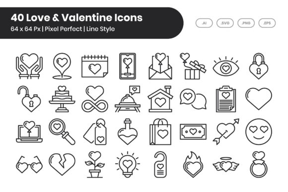 Download 40 Love &amp; Valentine Icons - Line - Premium Resources