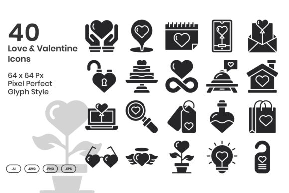 Download 40 Love &amp; Valentine Icons - Glyph - Premium Resources